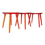 Swedish stools in red lacquered birch, Yngve Ekström "Palle", 1970s