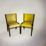 Pair of vintage Bow wood chairs for Steiner - Fabric and wood