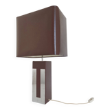 Lampe en métal chromé et simili-cuir marron, 1970