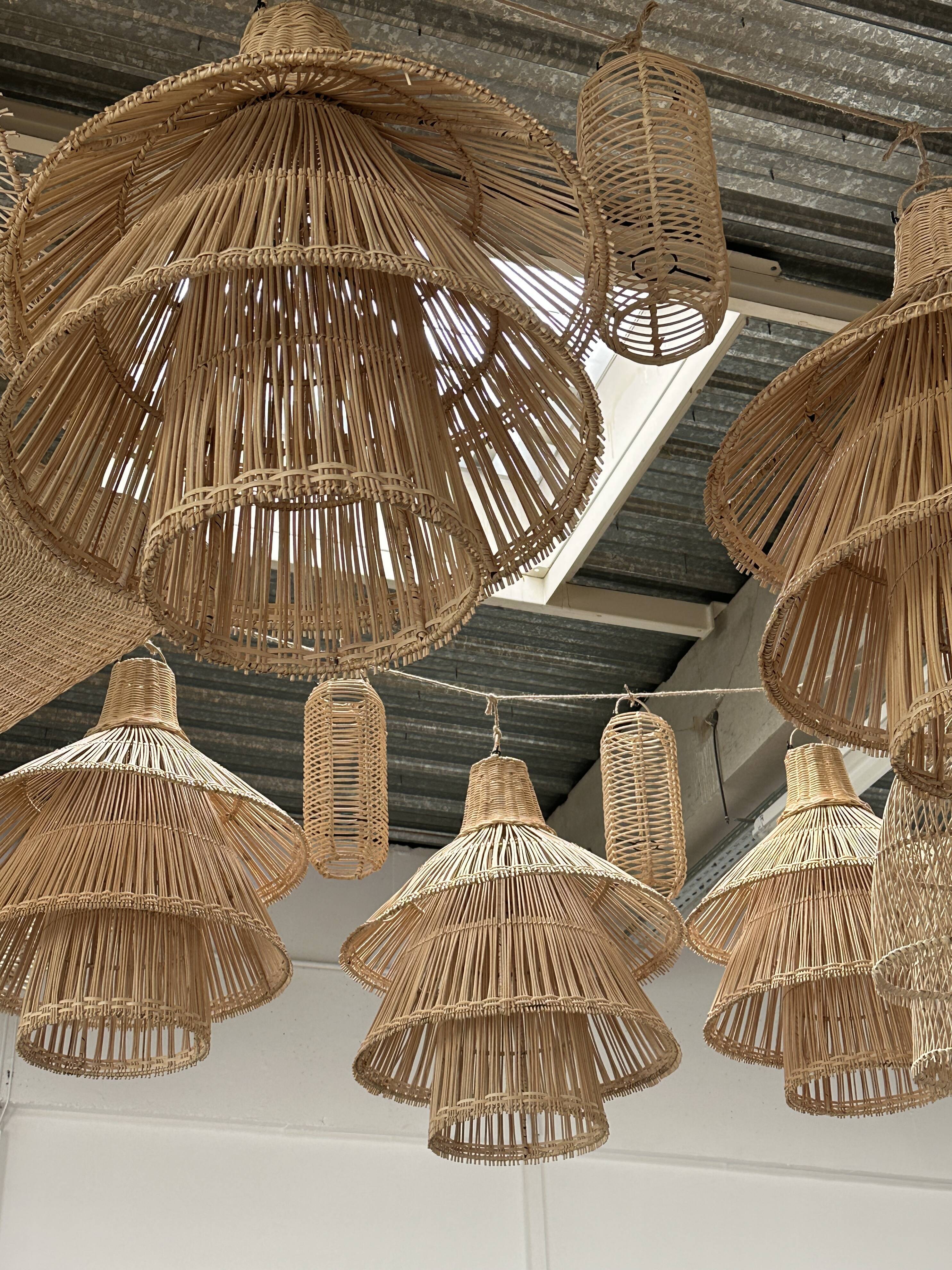 Rattan pendant lamp or light in the shape of an Asian lantern