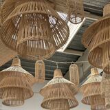 Rattan pendant lamp or light in the shape of an Asian lantern