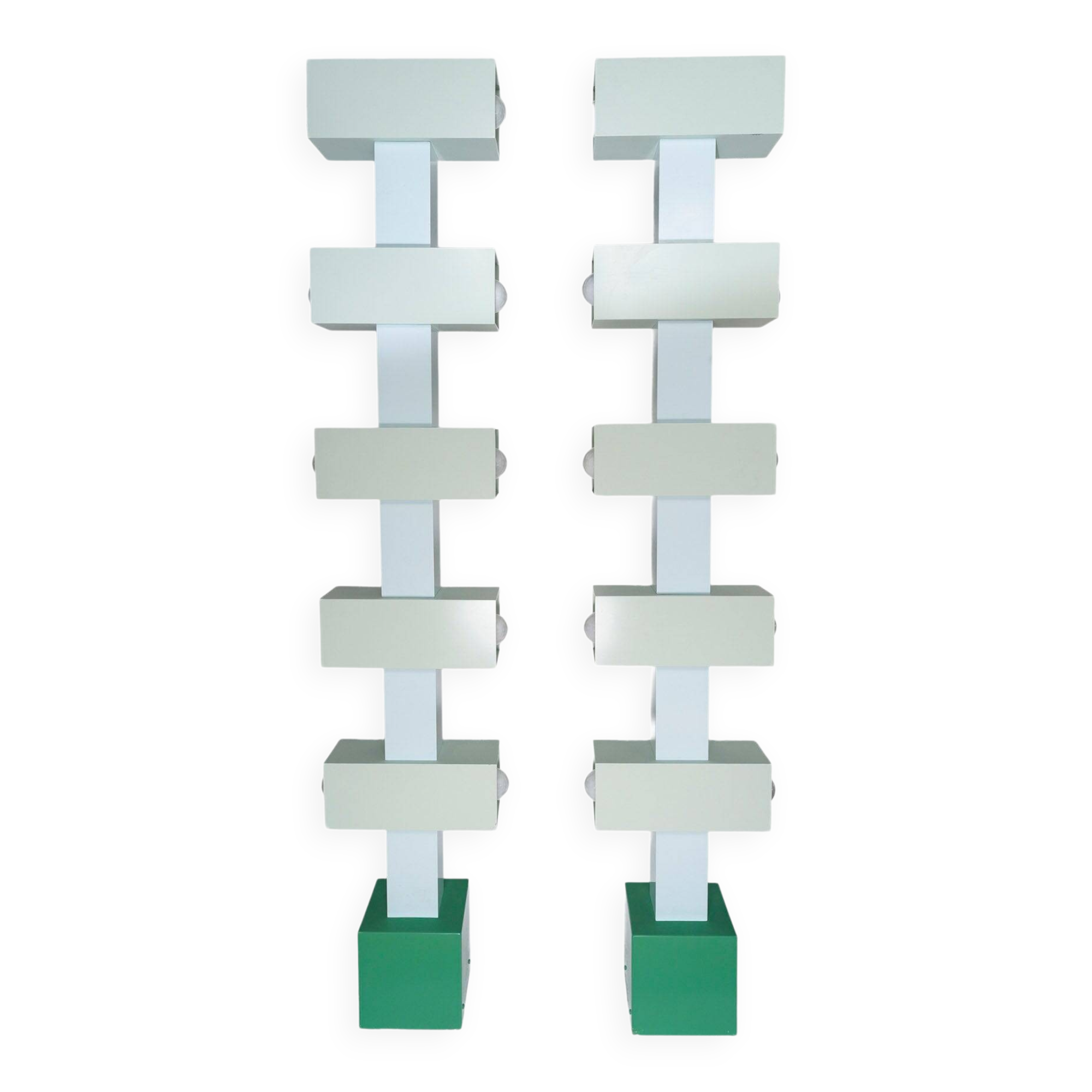 Pair of illuminated totems in lacquered steel, Italy, 1990