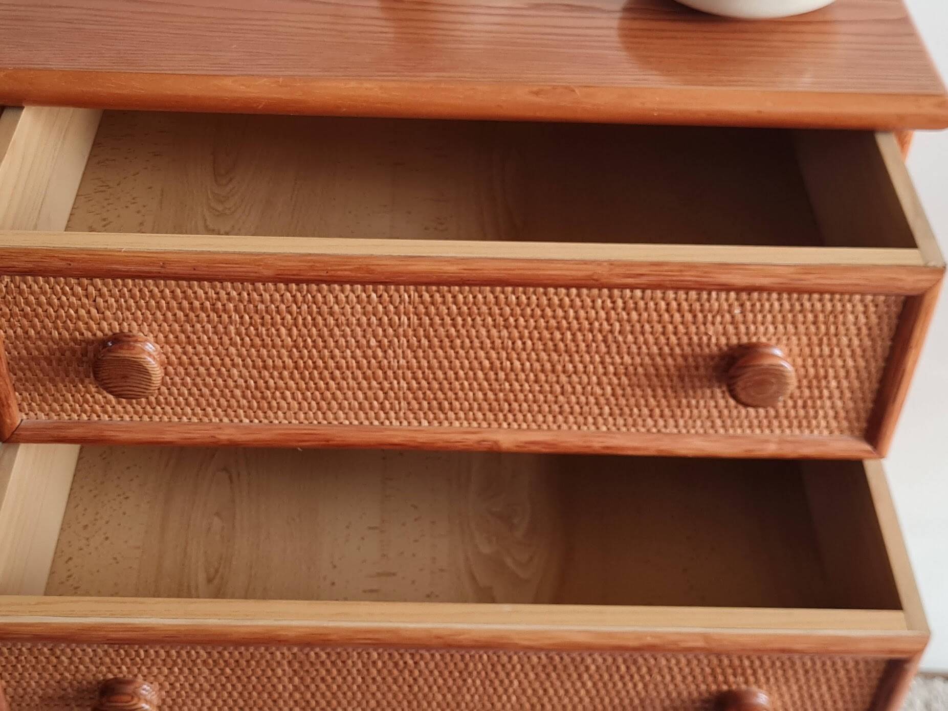Vintage wicker chest of drawers.