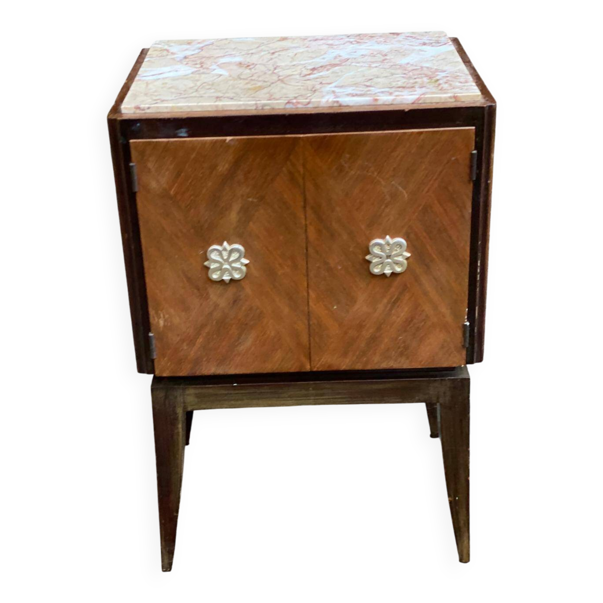 Scandinavian art deco bedside table in wood and marble