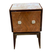 Scandinavian art deco bedside table in wood and marble