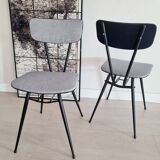 Pair of black metal and blue fabric chairs