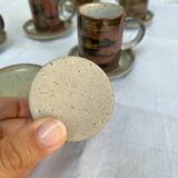 Vintage Rustic Stoneware Coffee Set - 6 Cups + 6 Saucers