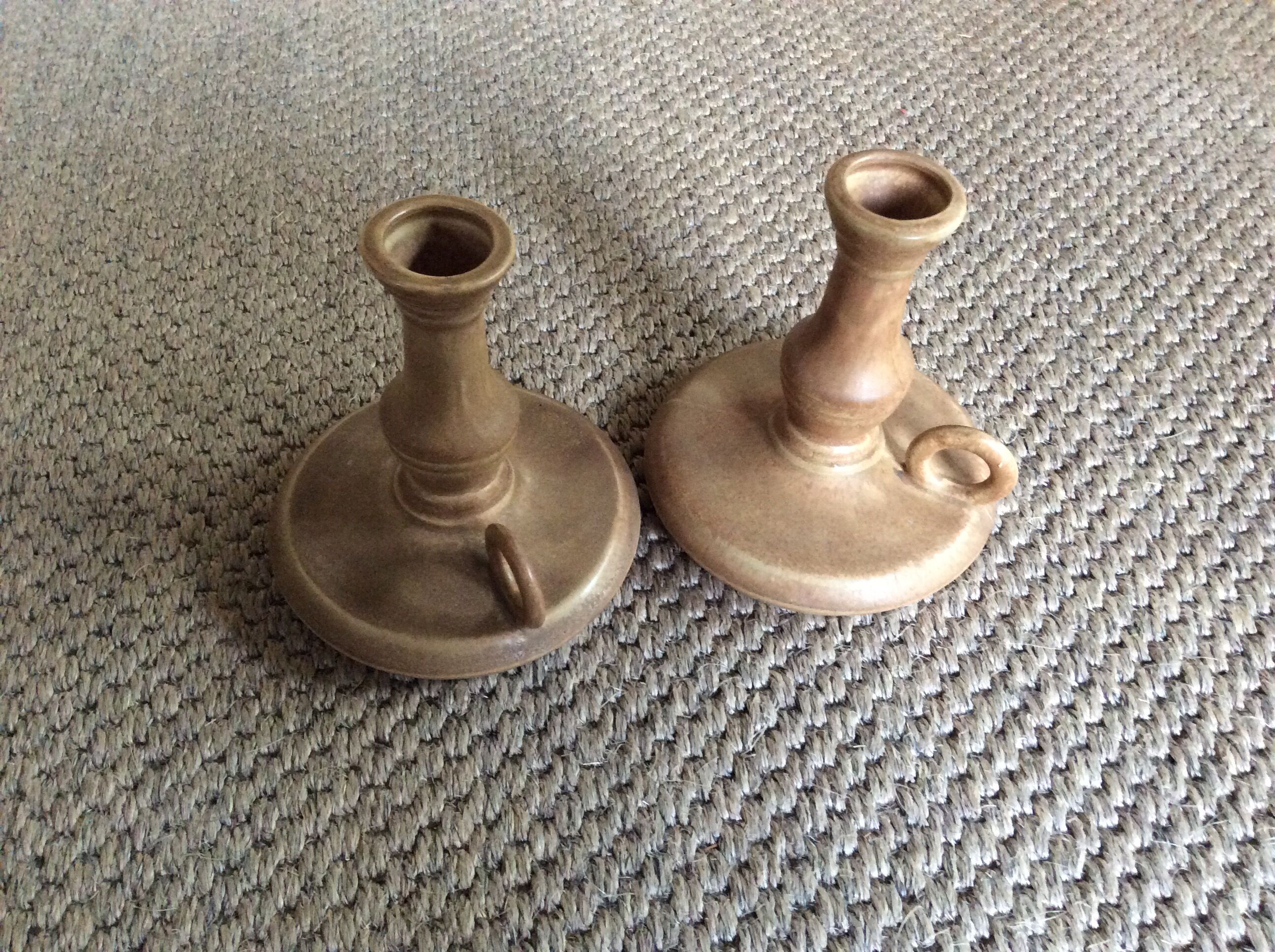 Pair of stoneware candle holders