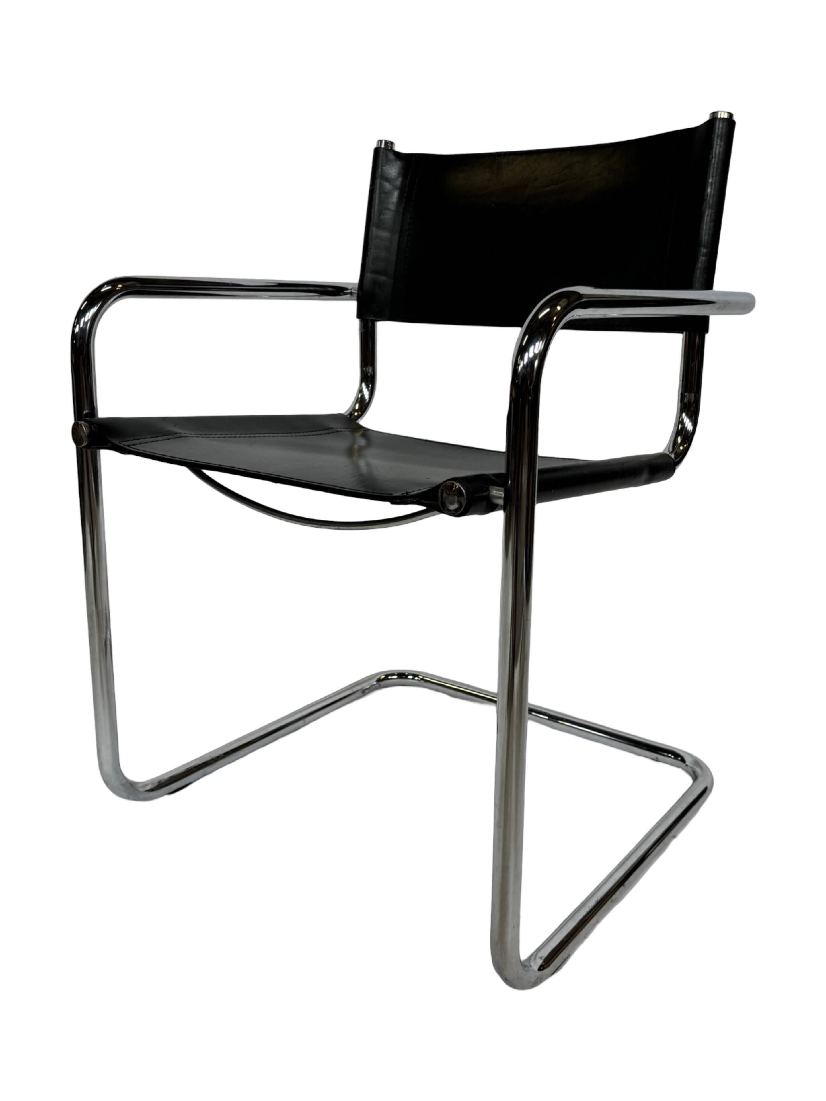 Ensemble vintage de 6 chaises à structure tubulaire Mart Stam design cuir