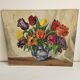 Oil Painting on Isorel - Bouquet of Tulips & Lilacs Signed J Baud