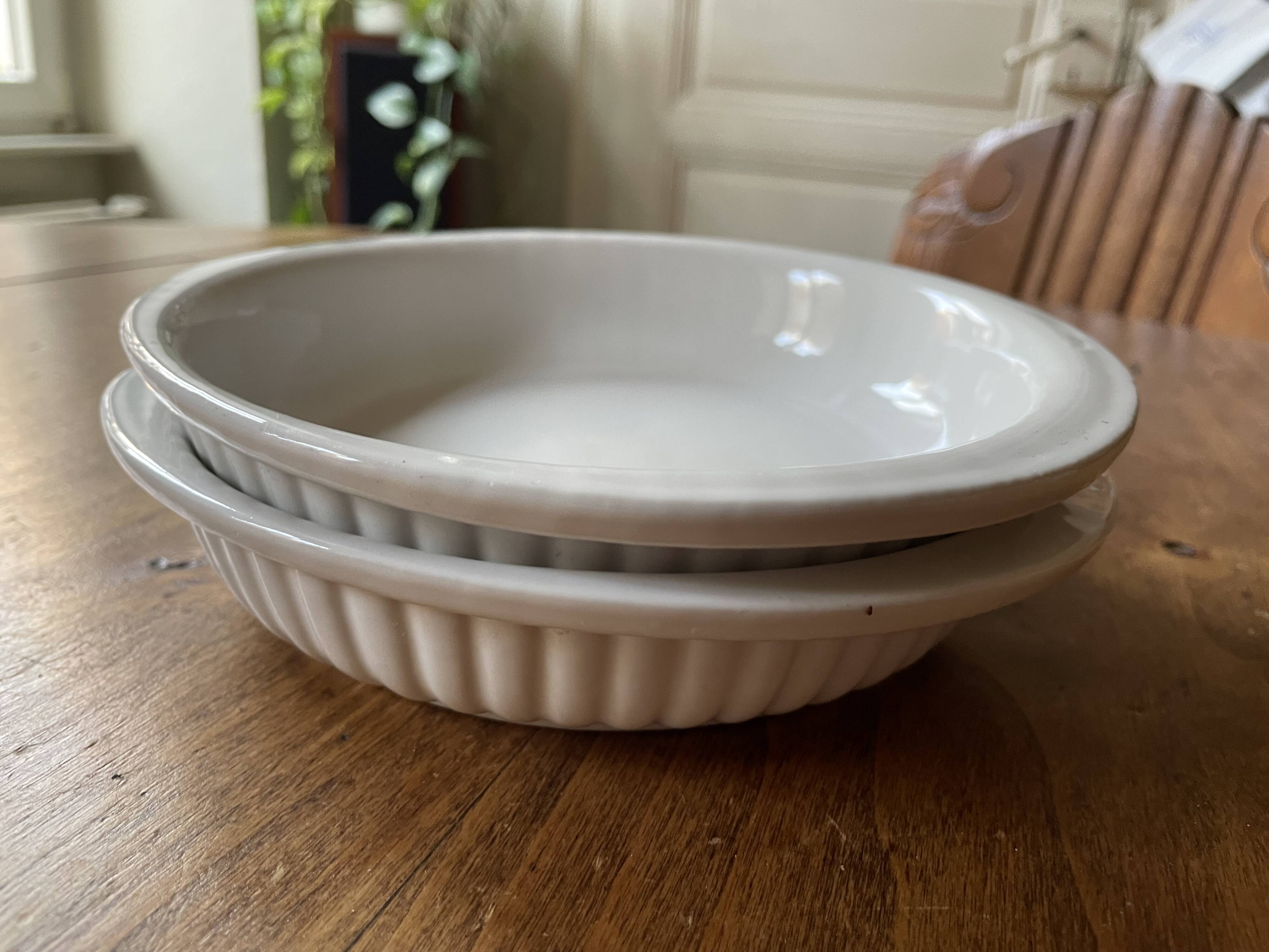 2 small old, vintage oven dishes - white ceramic