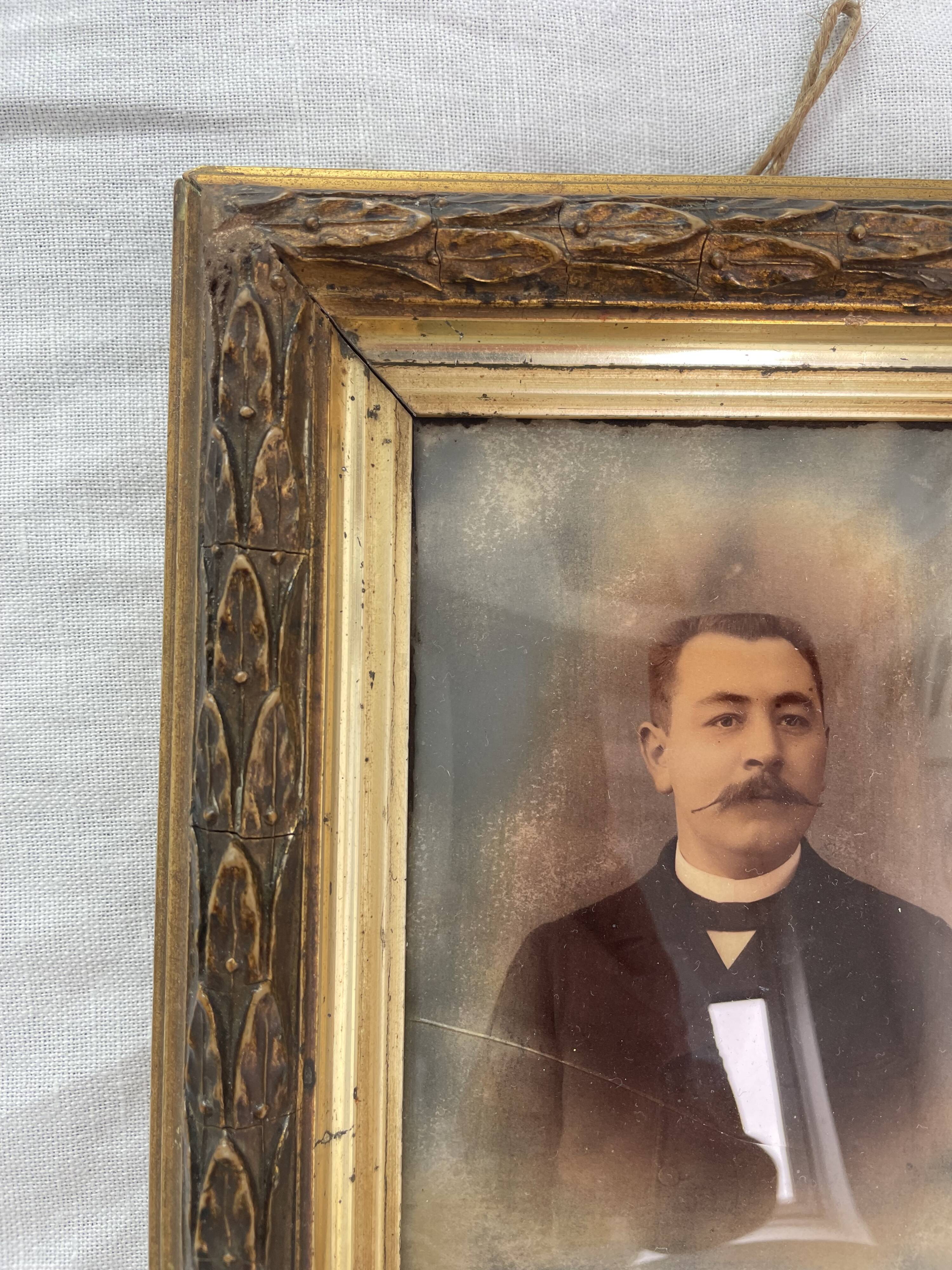 Portrait, photograph, ambrotype, hand painted, 19th century, signed EV, dated 1881, curved glass