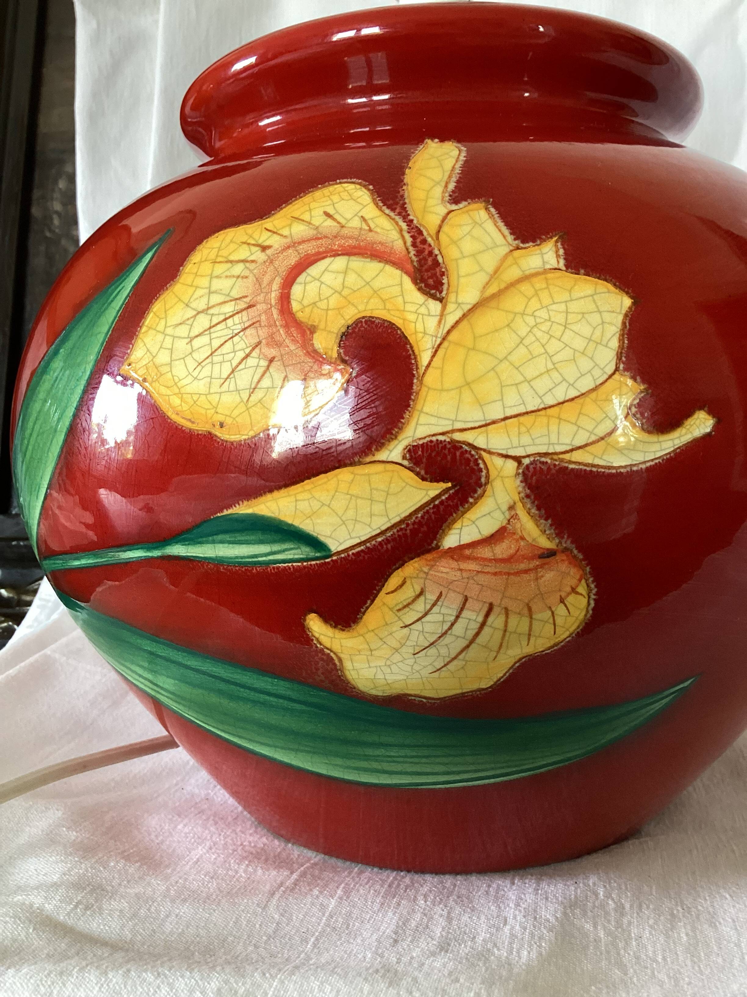 Ceramic table lamp signed hand painted dimensions: height -44cm- diameter -24cm-