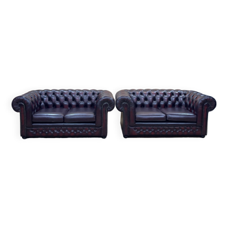 Pair of 2-seater leather Chesterfield sofas from the 1990s by Thomas LLOYD