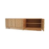 Italian Oak Wood Sideboard with Hand Carved Patterns and Travertine Marble Top