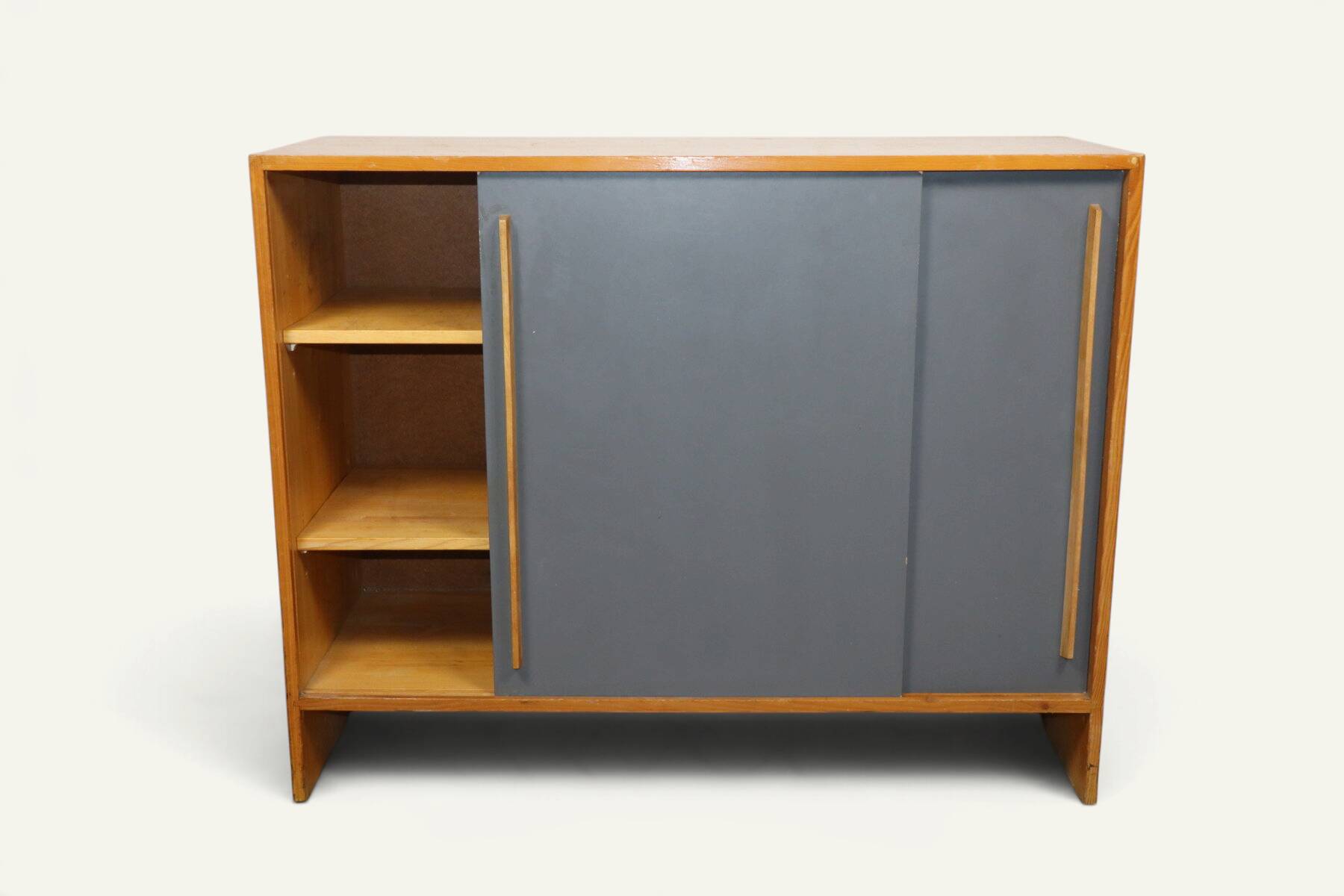 Vintage wooden sideboard with sliding doors – 1960s