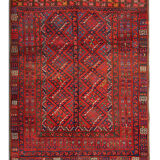 Handmade Red Wool Tribal Area Rug Persian Turkman Carpet Rug- 160x190cm