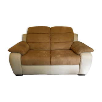 Italian sofa in two leathers CALIA