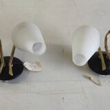 Appliques moderniste double feux métal doré et opaline - années 50/60