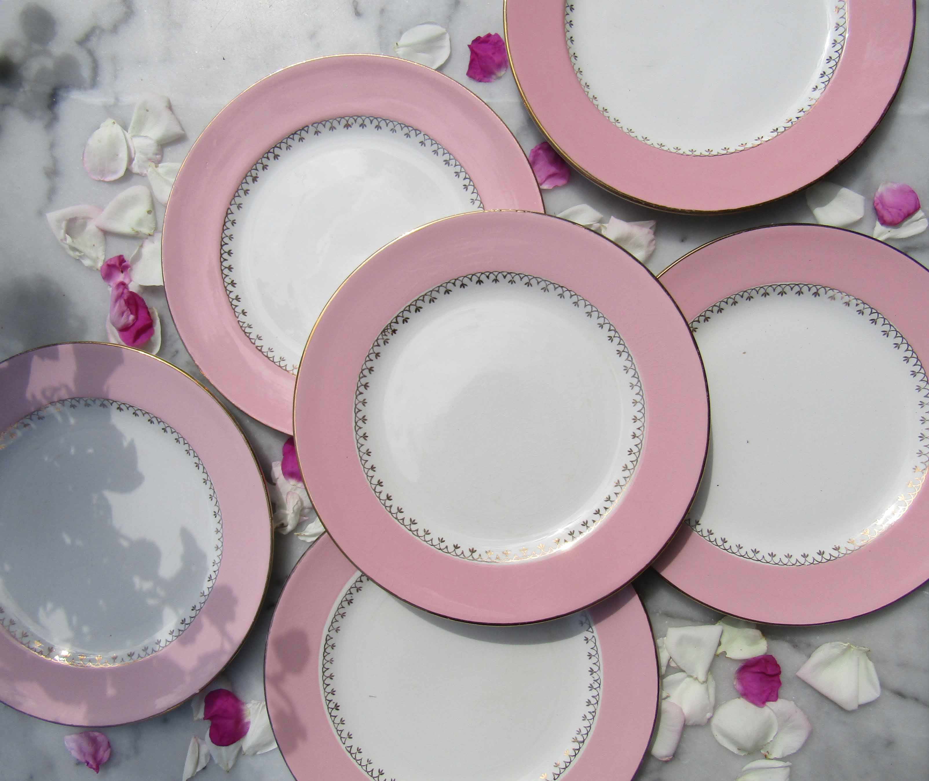 6 flat plates the pink and gold Amandinoise Saint Amand