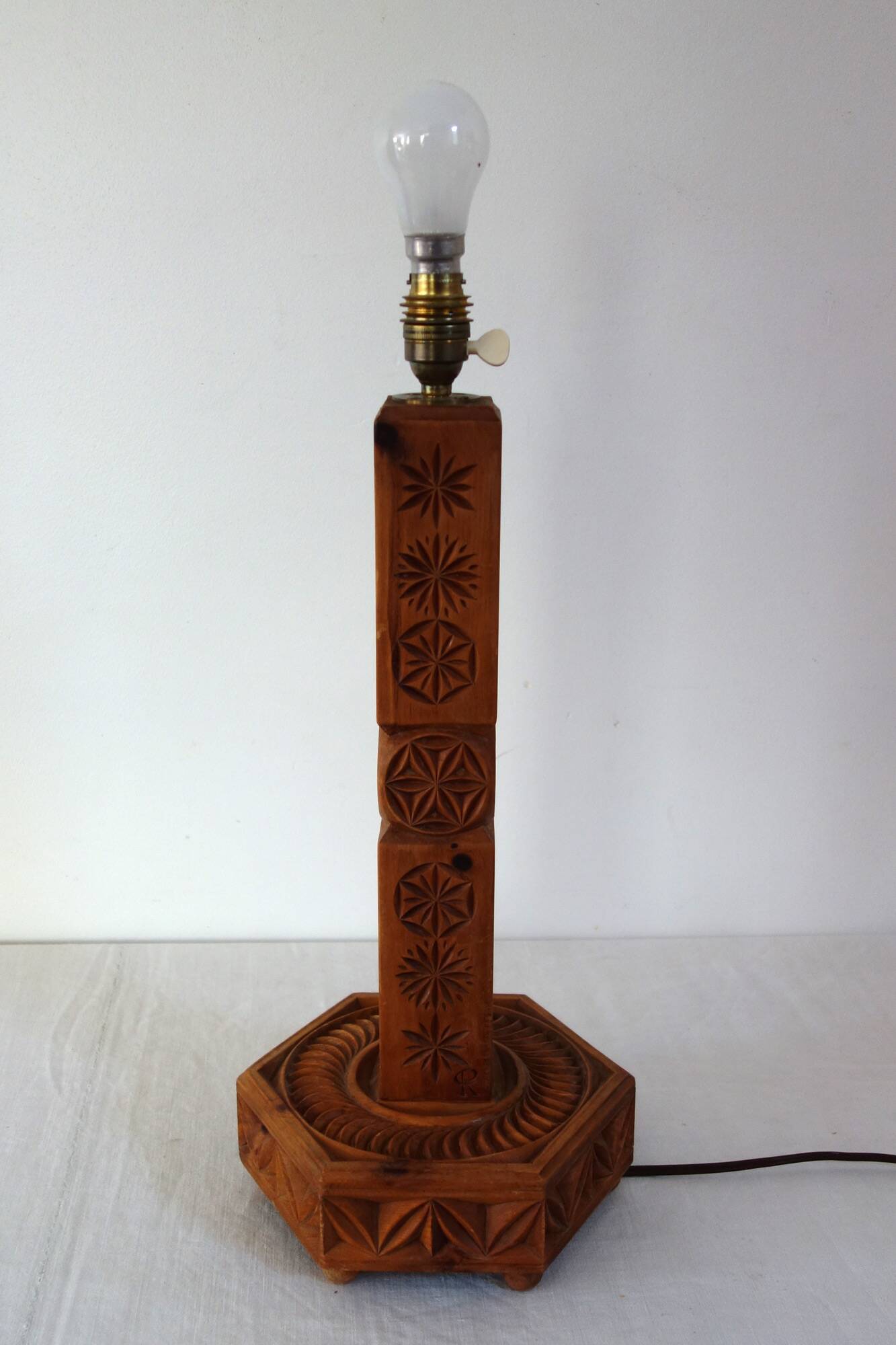 Pine lamp bases in popular art from the Hautes Alpes, 1970s.