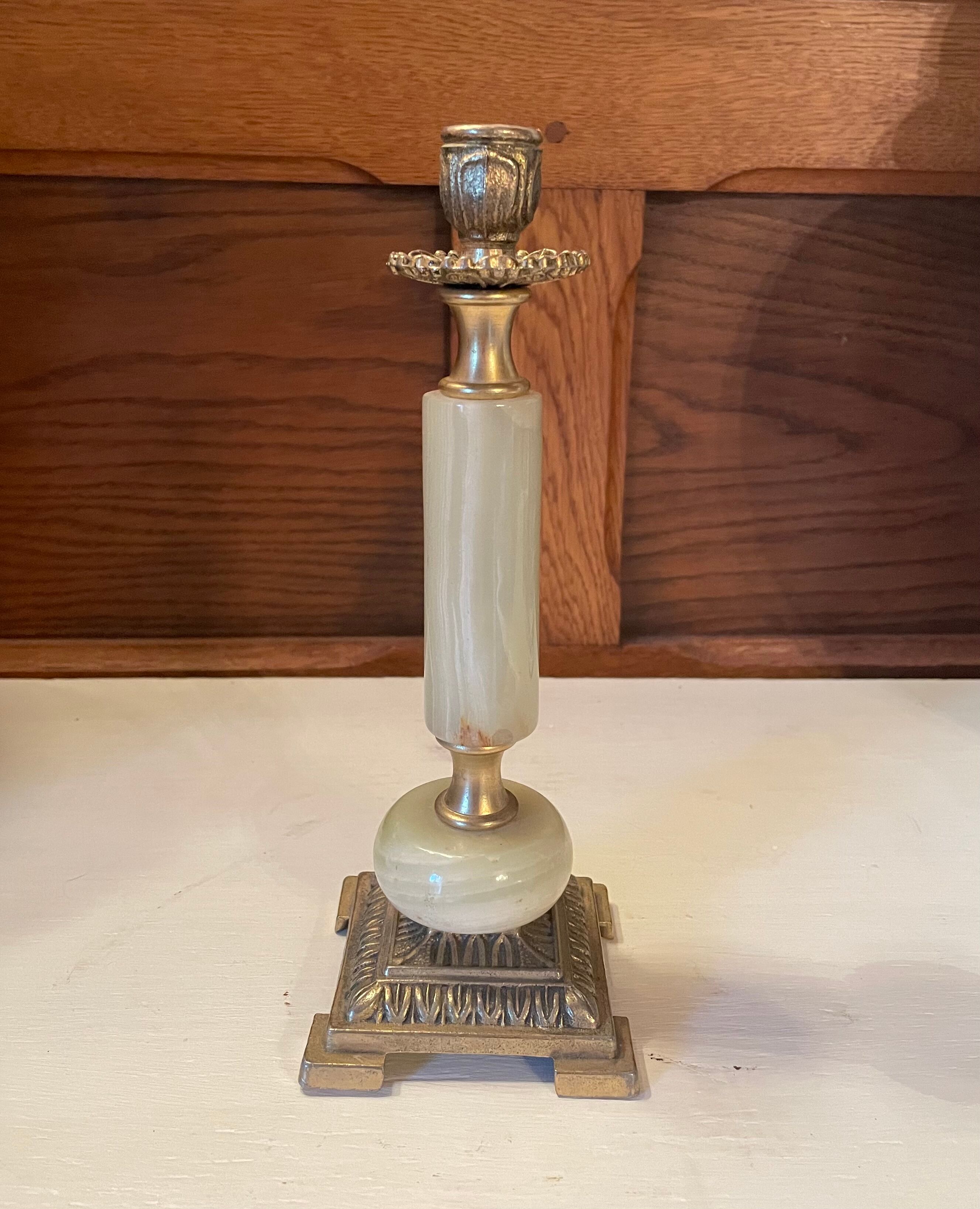 Onyx and brass candle holder