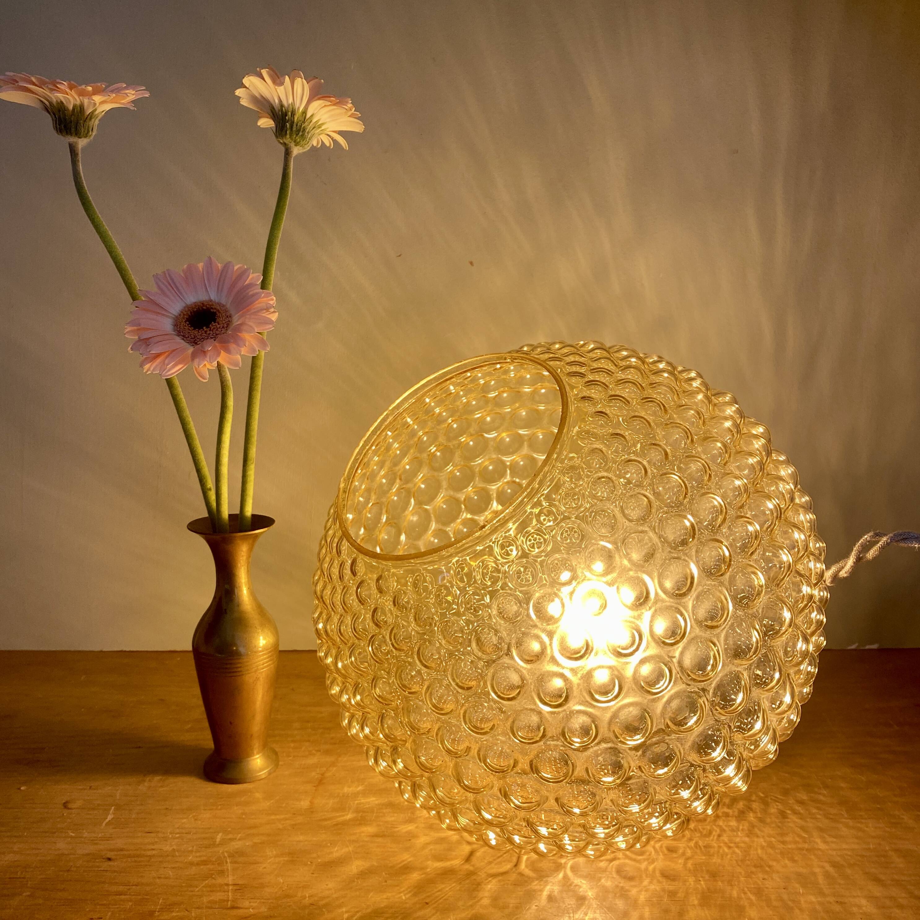 XXL vintage bubbled amber glass globe pendant light