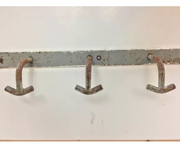 Industrial wall coat rack 7 handcrafted metal hooks