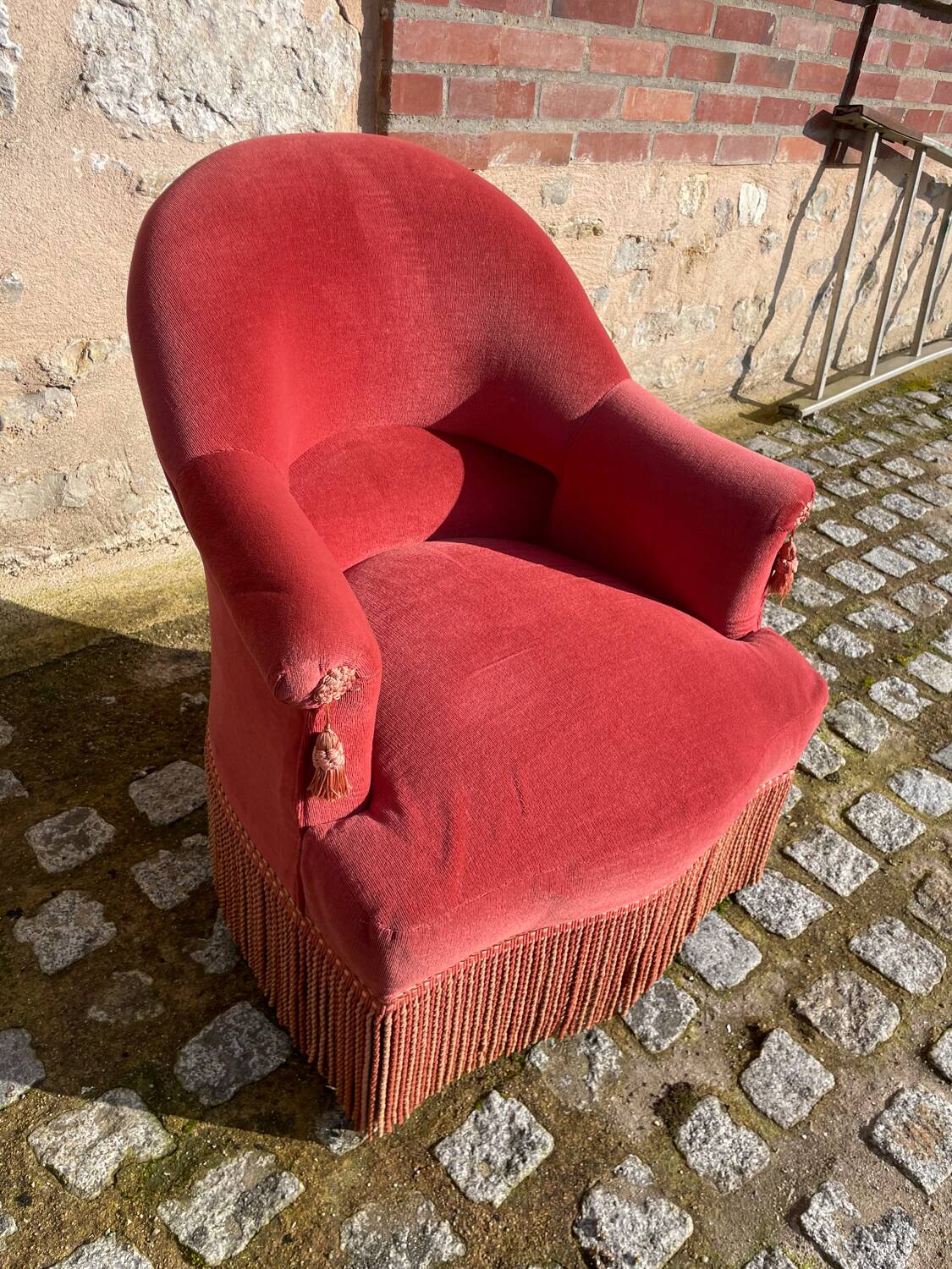 Fauteuil crapaud velours rose
