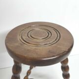 Vintage tripod stool in solid wood beaded legs