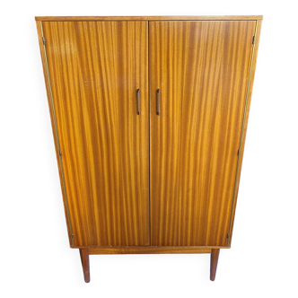 High cabinet with 2 doors in teak and vintage veneer from the 60s