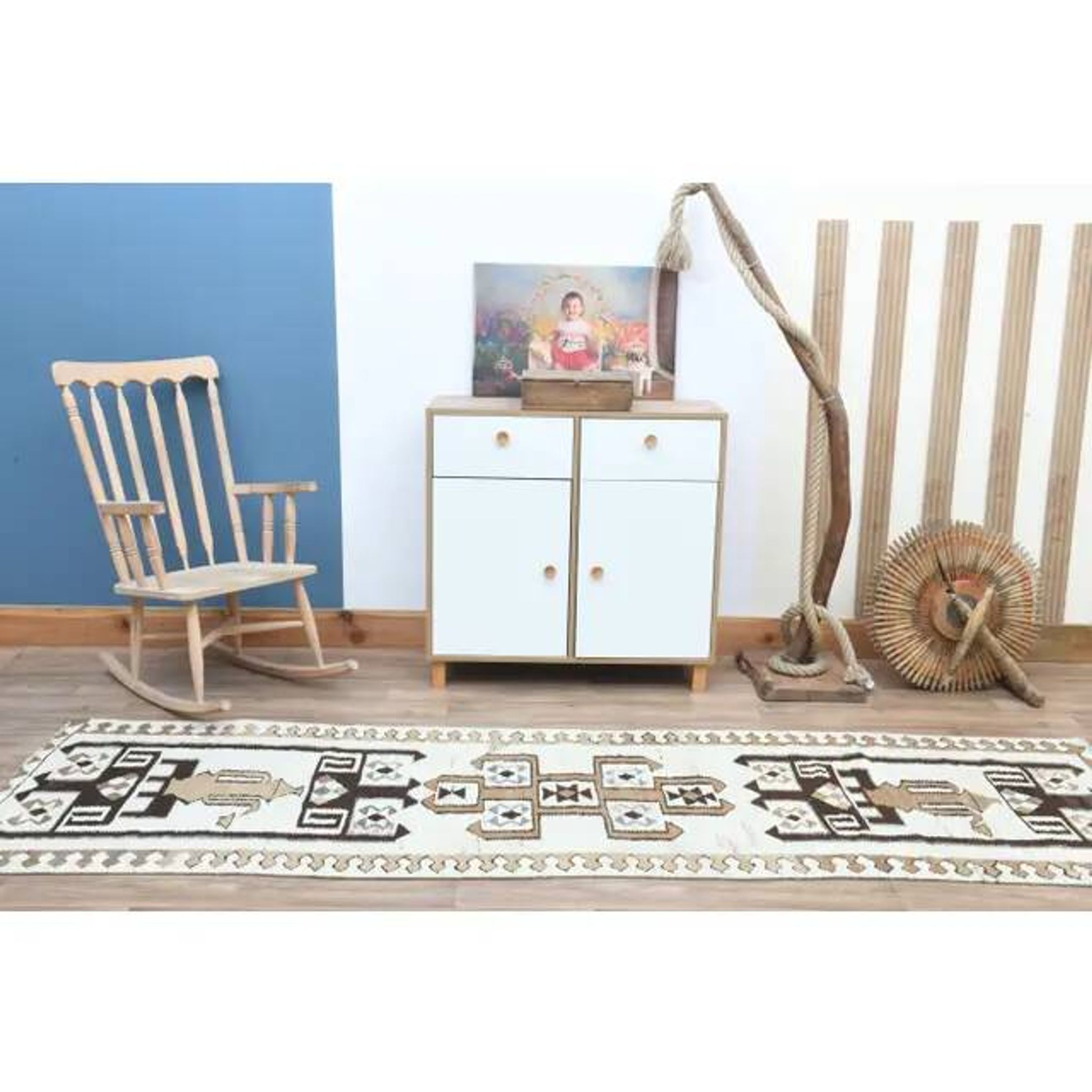1970s Turkish Oushak Handmade Wool Cotton Beige Runner Rug 99x300