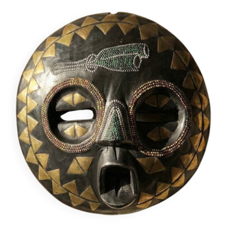 African moon mask, Luba/Baluba, DR Congo, carved wood, beads.