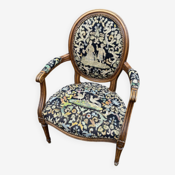 Louis XVI style armchair Upholstered vintage Velvet upholstered 1900