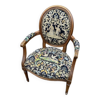 Fauteuil style louis xvi tapissé vintage velours upholstered 1900