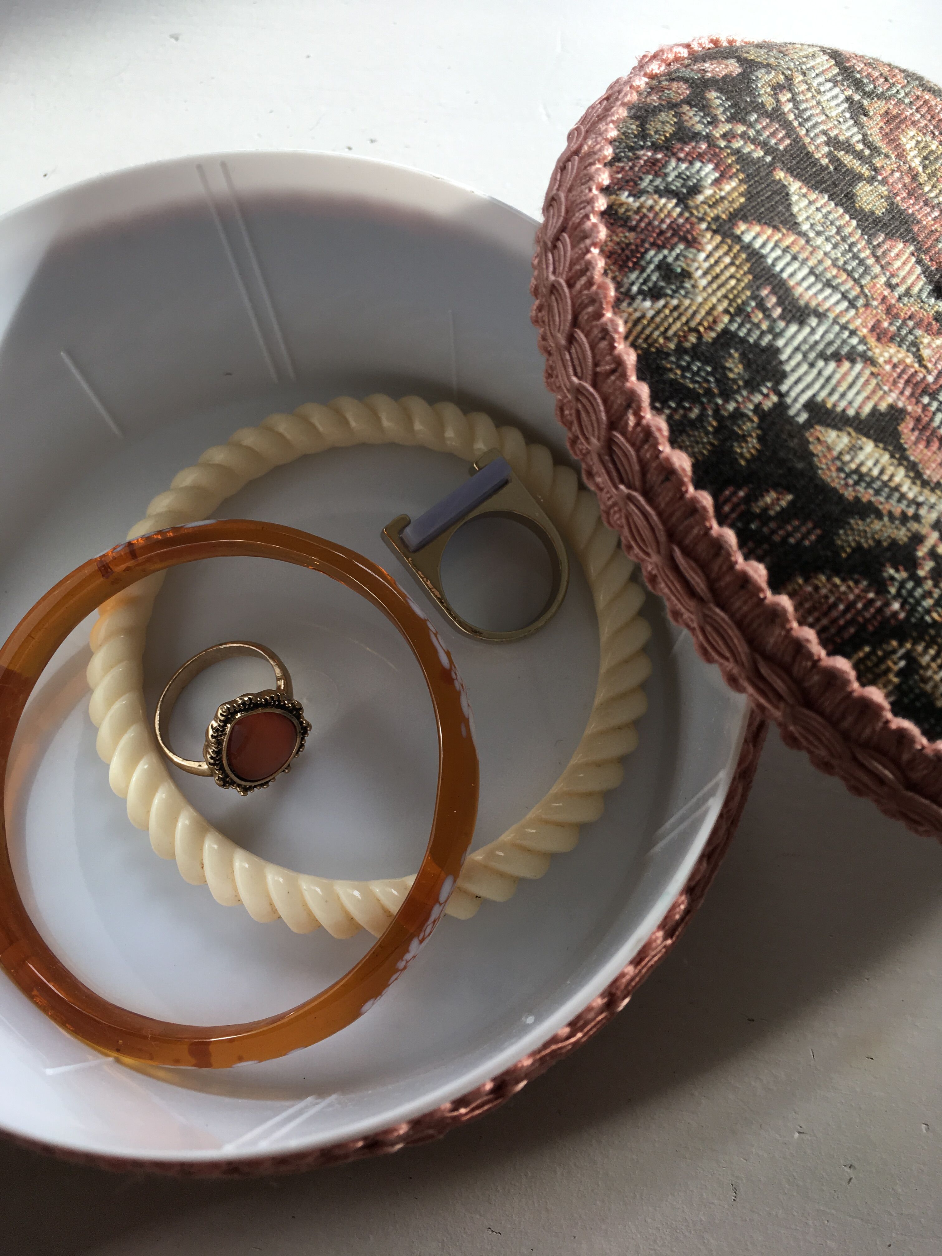 Jewelry box decorated with floral fabric