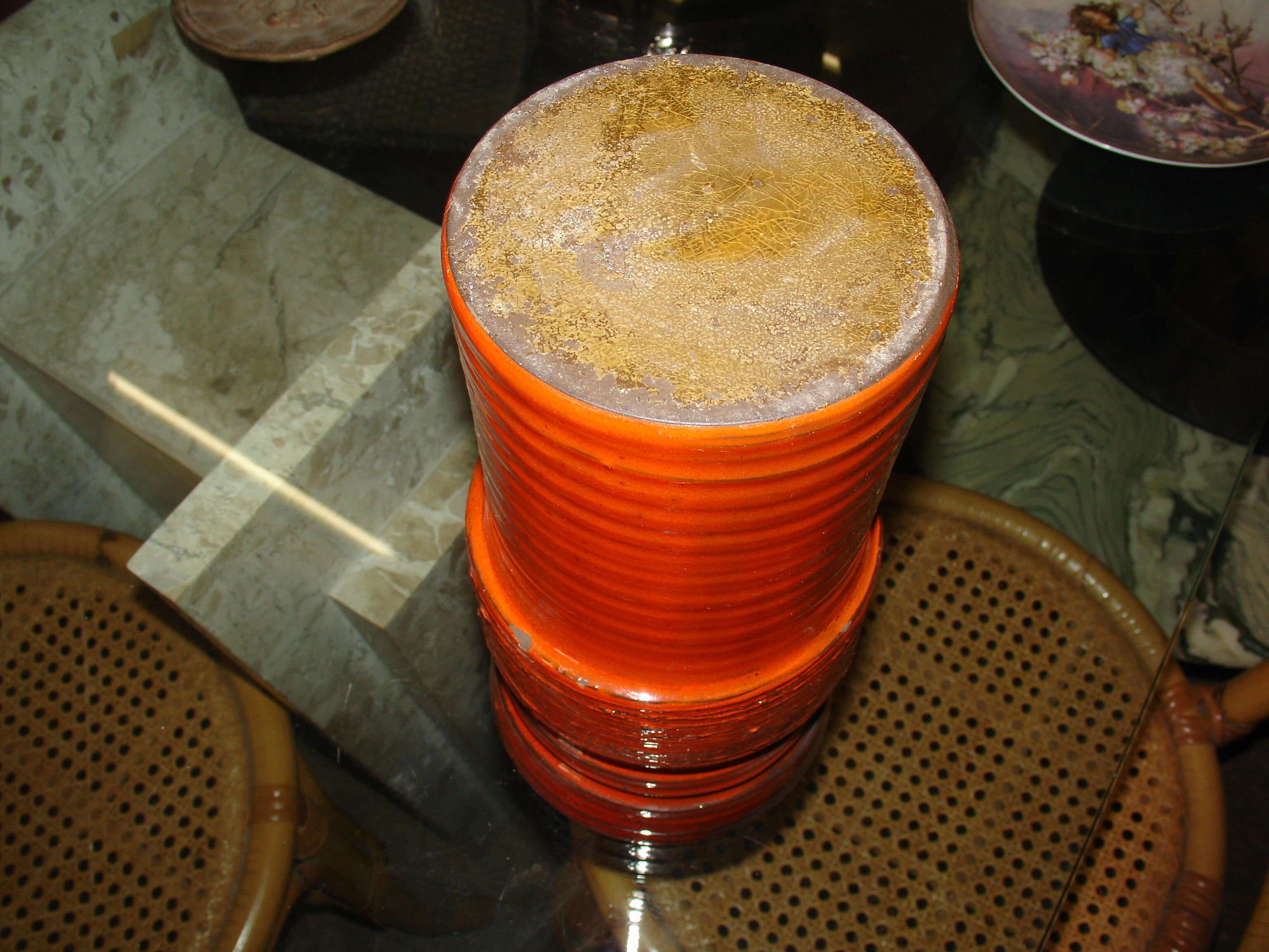 Orange tubular vase circa 1950/70