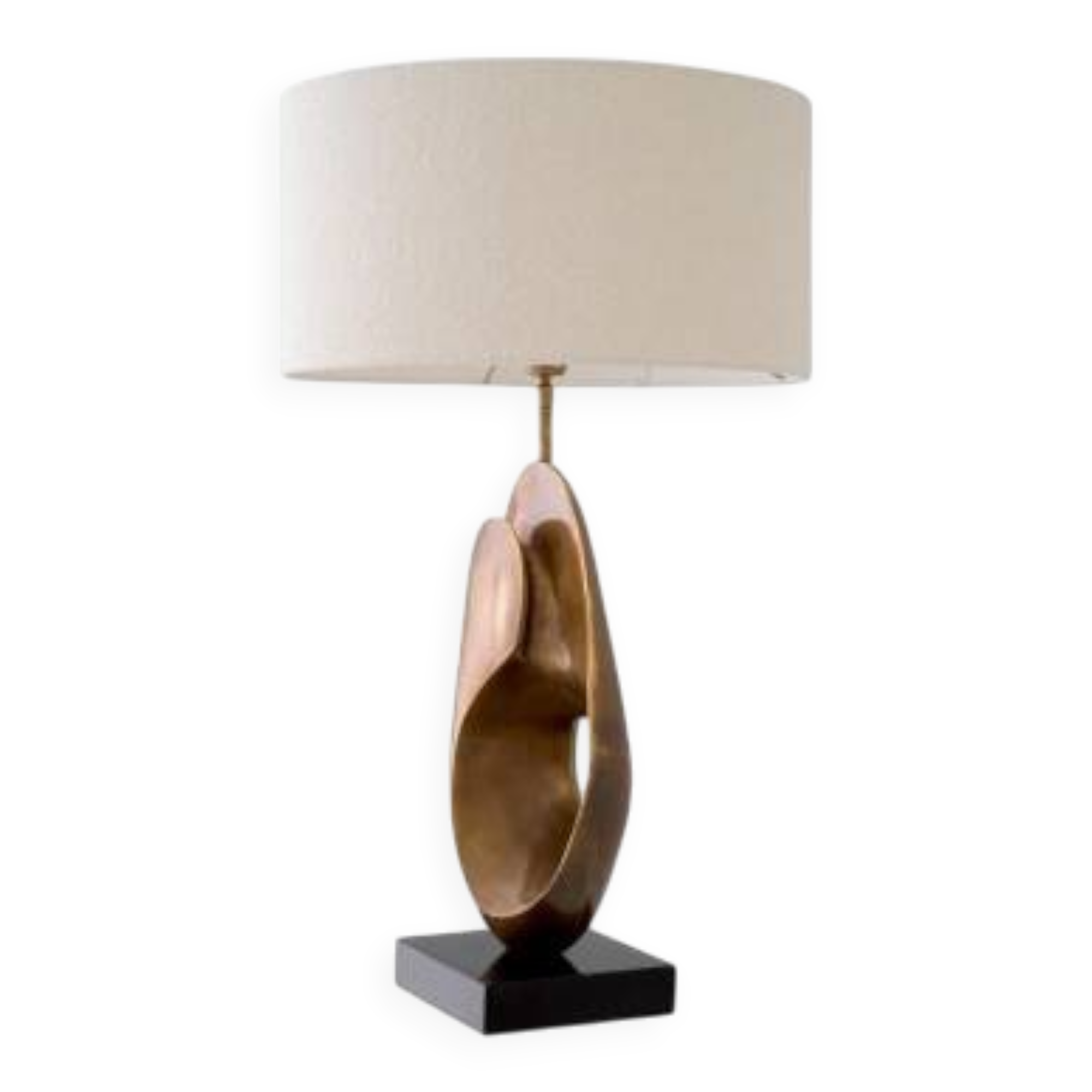 Pair of patinated brass table lamps with black granite base.