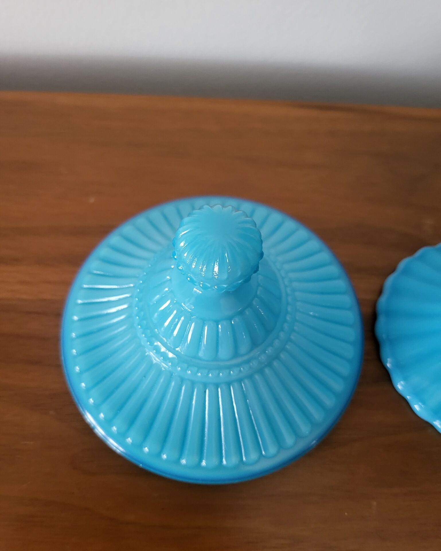 Turquoise Blue Opaline Glass Candy Box