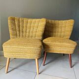 Pair of cocktail armchairs in light brown fabric
