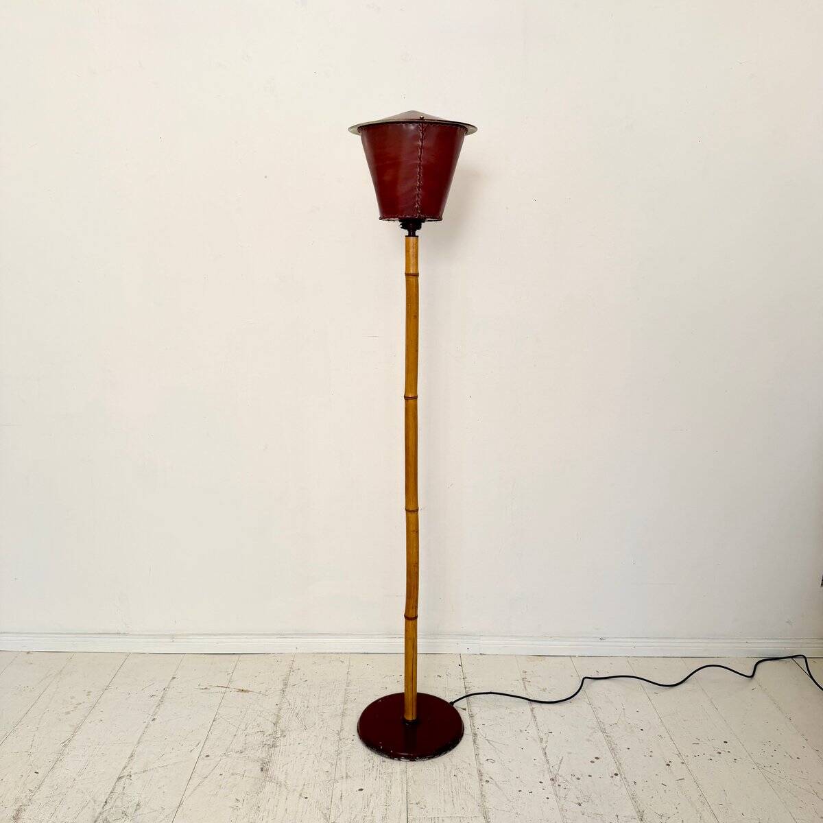 Italian mid-century floor lamp in bamboo & metal, 1950s