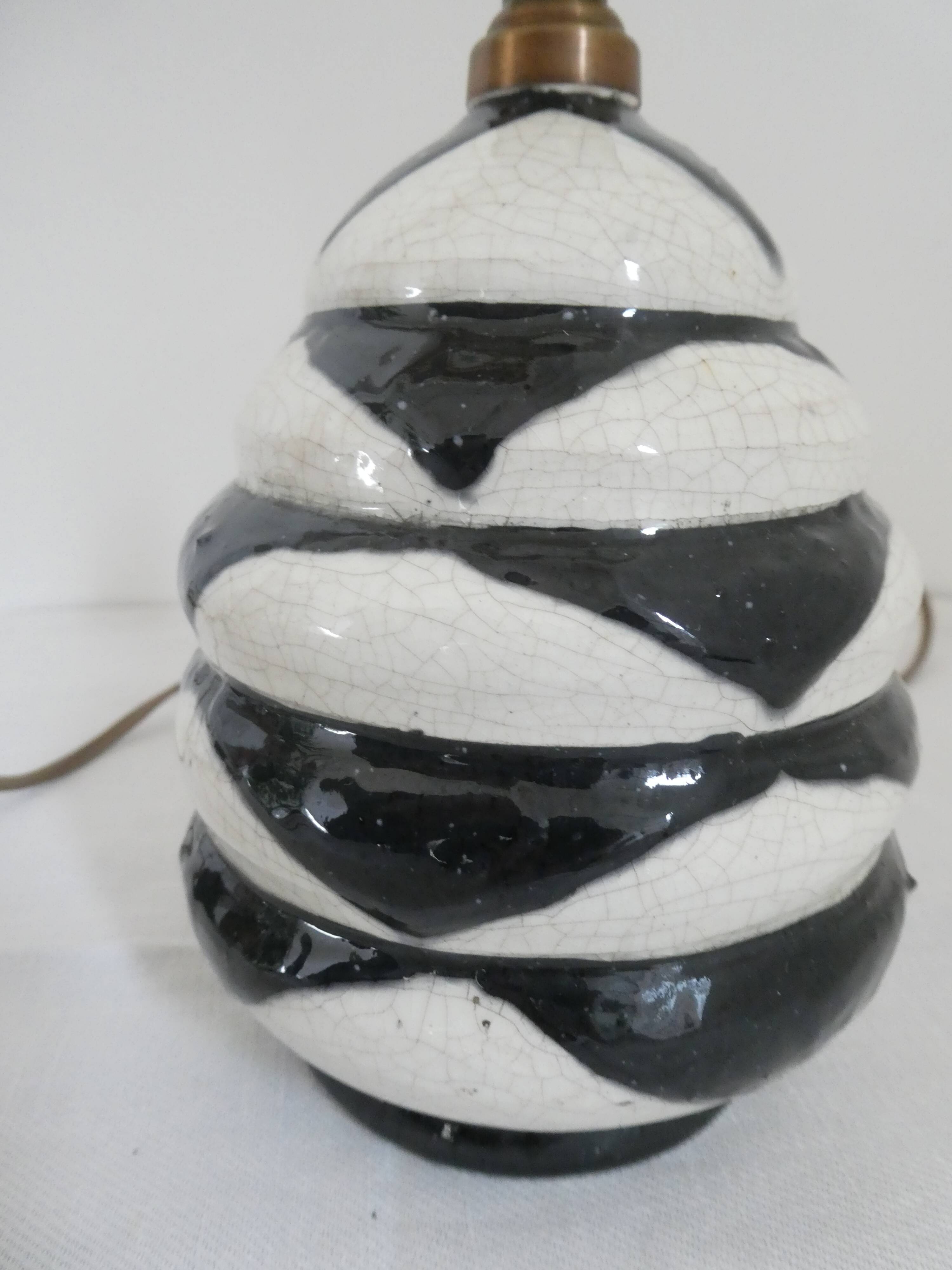 Black and white ceramic lamp base with geometric design Vintage