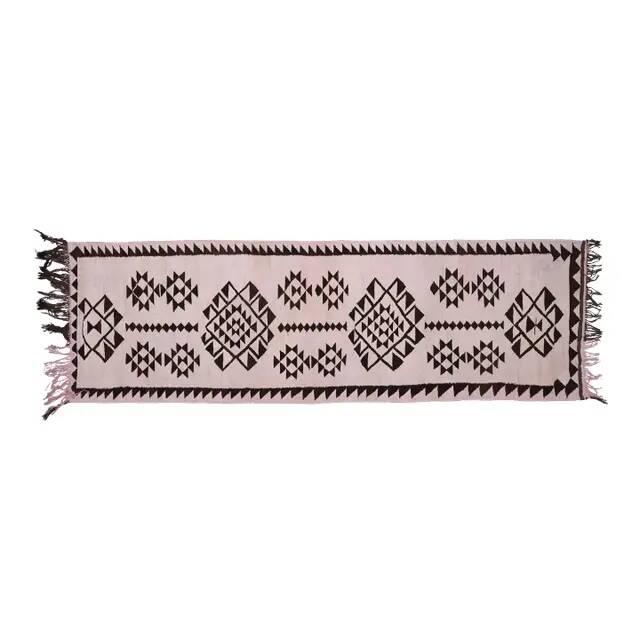 1970s vintage Turkish Oushak handmade wool cotton pink runner rug 98x317