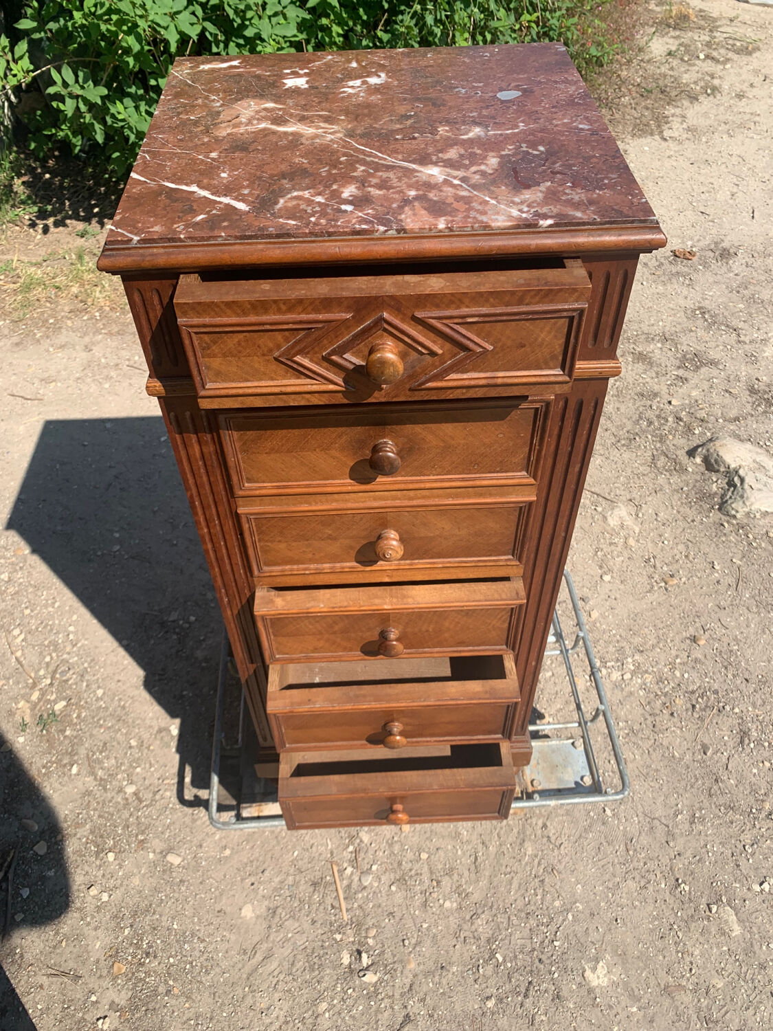 High bedside table in wood and marble around 1900