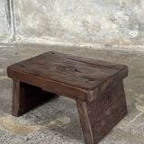 Small auxiliary stool in organic chocolate brown upcycled teak (3277)