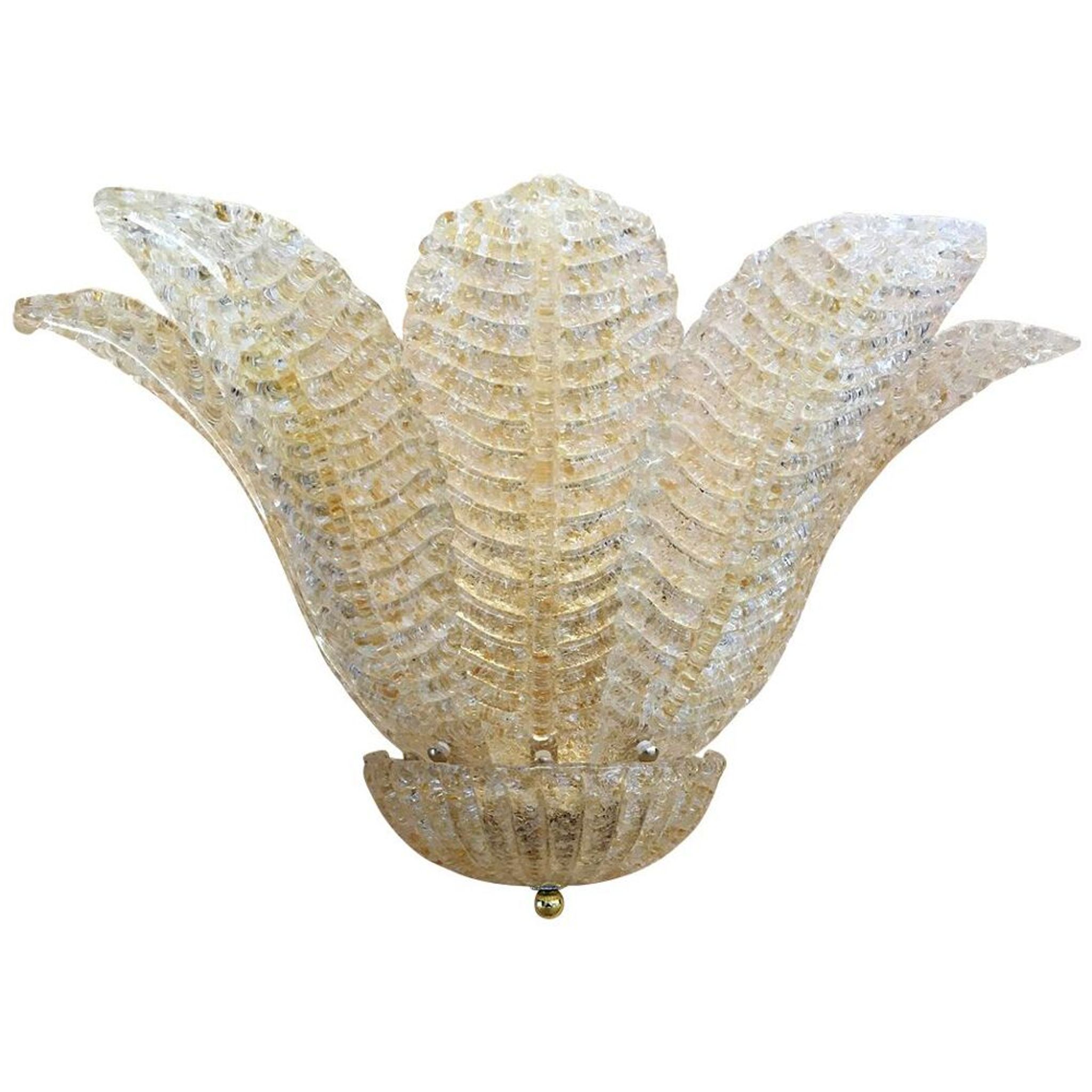 Applique murale en verre de Murano graniglia « feuille » transparente et dorée