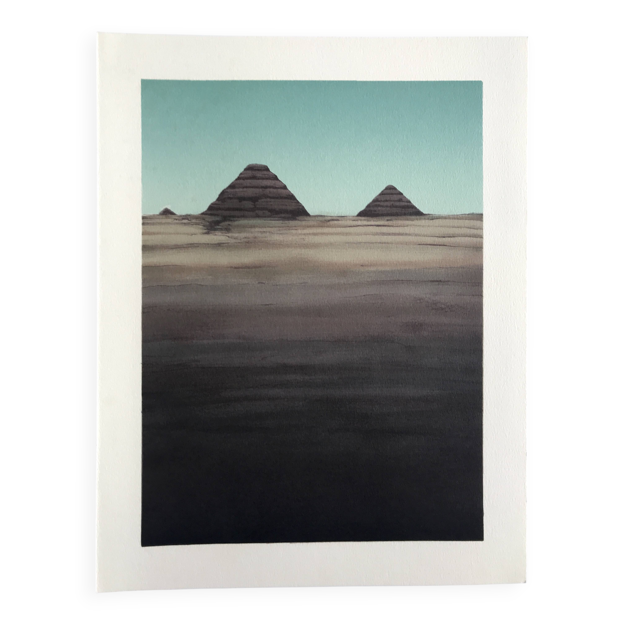Original lithograph by Alain Le Foll, Khufu, Kephren, Mykerin, 1978