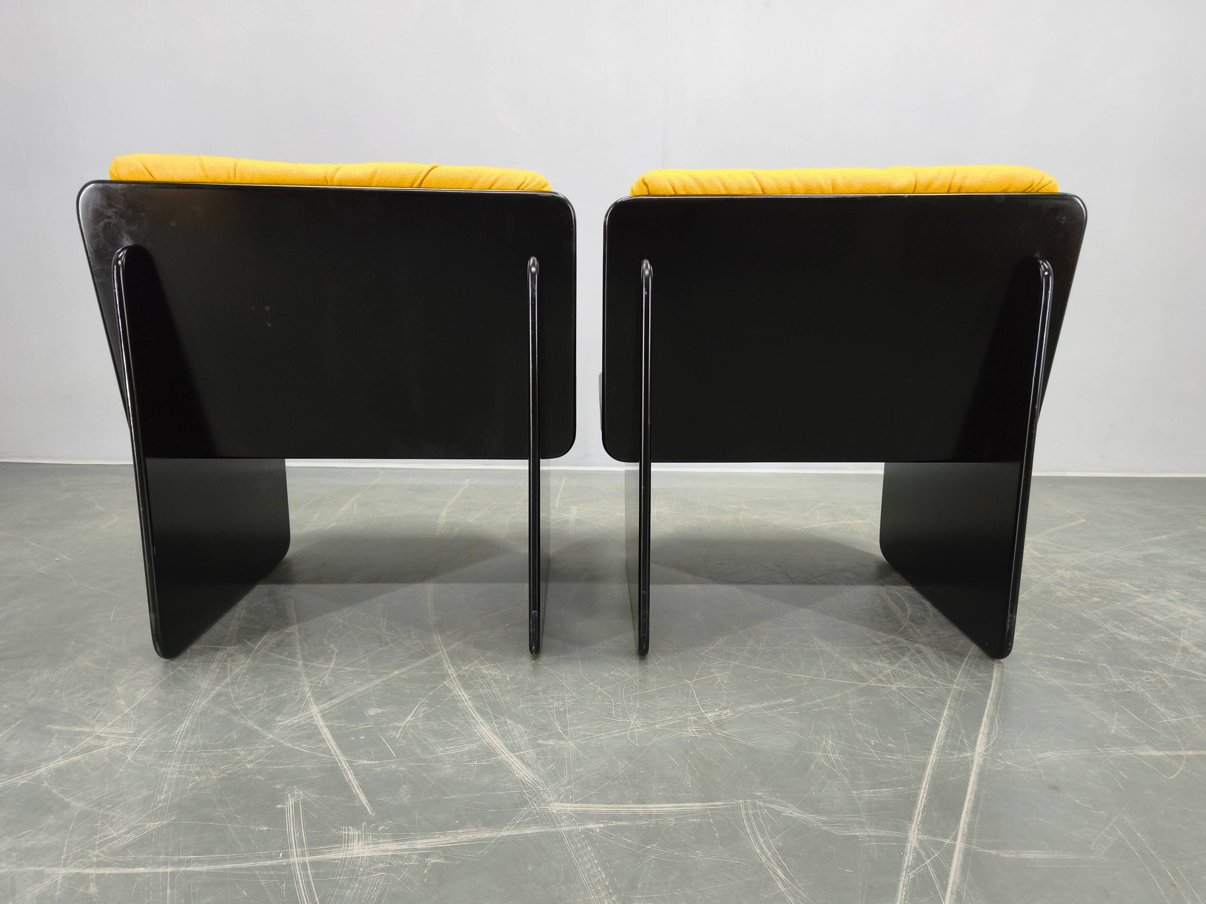 Pair of Italian Space Age Armchairs, Black Lacquer, 1970s