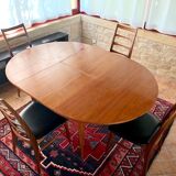 Expandable teak dining table, butterfly extension, circa 60s
