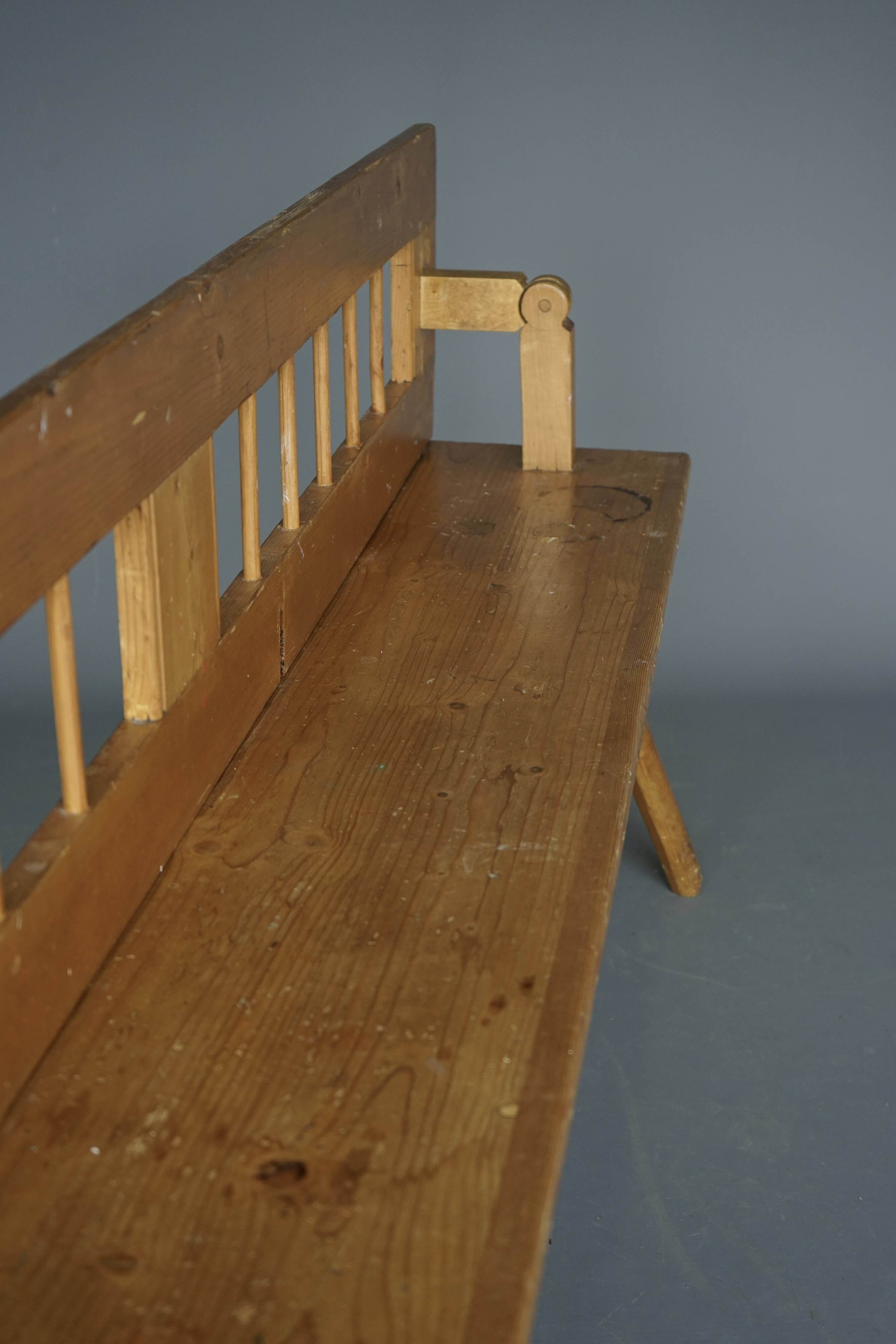 Scandinavian pine bench with turnable backrest, 1890s